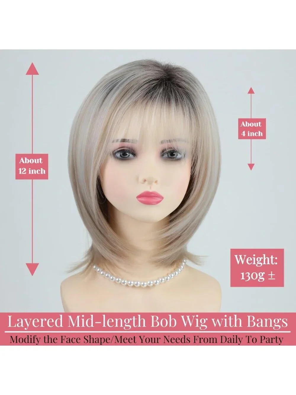 Women's Mix Blonde 12 Inch Mid Length Heat Synthetic Straight Layered Bob Wigs